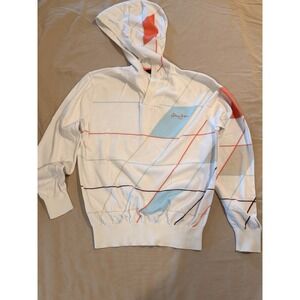 Sean John Y2K White Cotton Sweater Asymmetrical Lines Size L Made In Hong Kong.